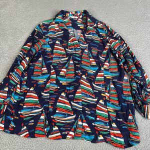 Soft Surroundings Blouse Women PL Blue Sail Away Boat Nautical Tunic Coastal Top